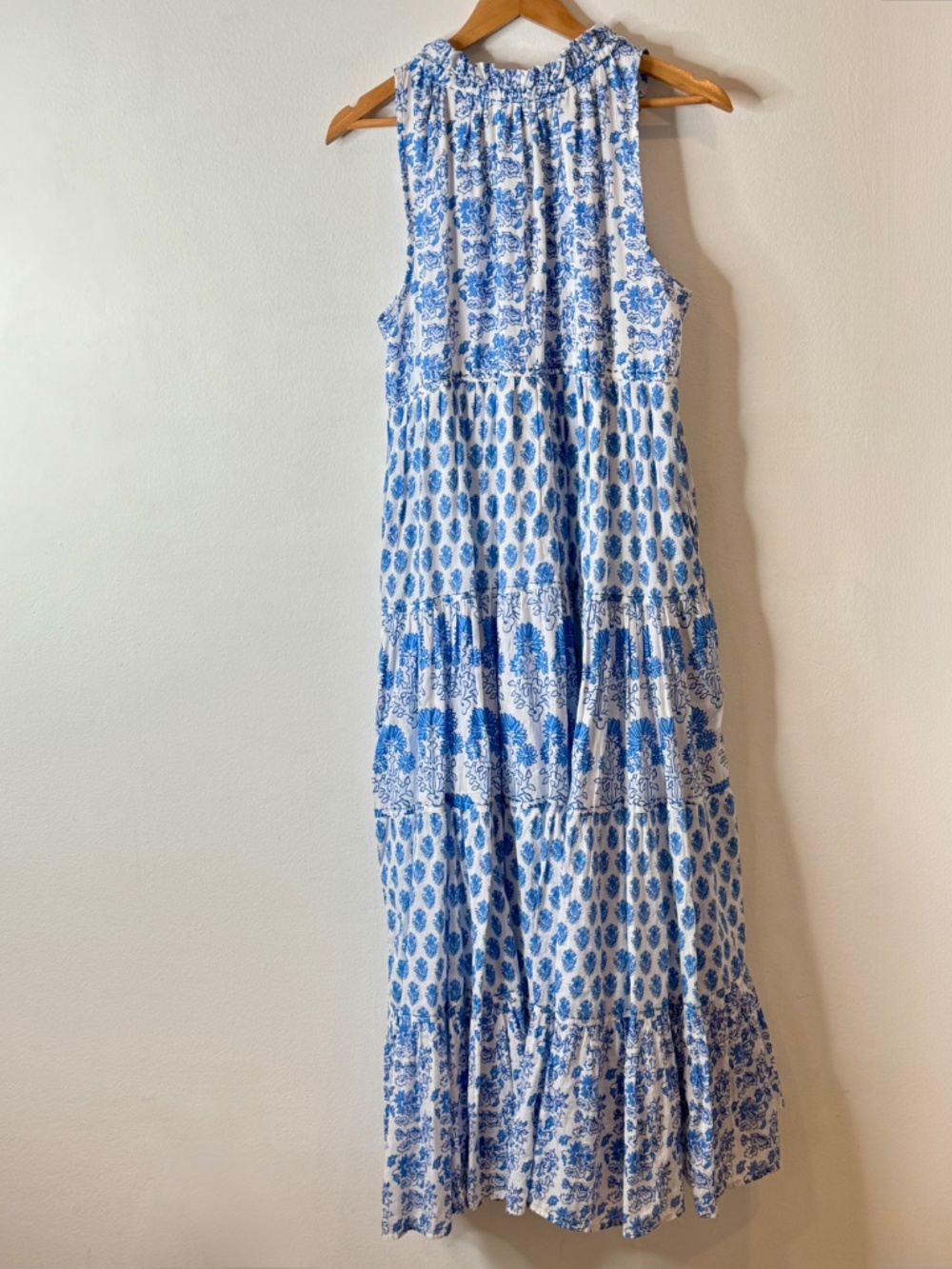 NEW Calypso St Barth Maxi Dress Blue White Print Cotton Lined Sleeveless Small - Picture 3 of 16